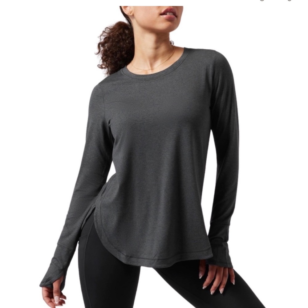 Athleta Uptempo Long Sleeve Shirt Thumbholes Dark Gray Womens Medium Crewneck